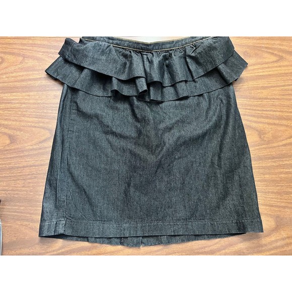 Bisou Bisou Denim Straight Ruffles Knee Length Pencil Skirt Women Size 12 Slit - Picture 3 of 10